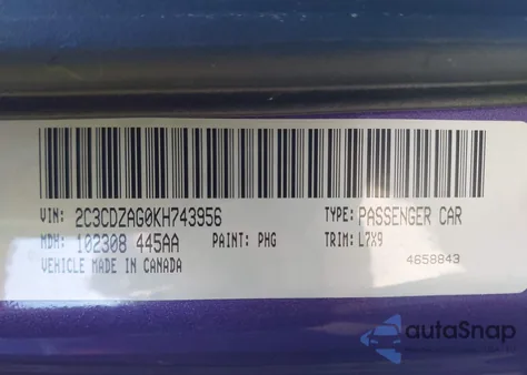 2019 Dodge Challenger Sxt из США, поврежденный, VIN 2C3CDZAG0KH743956